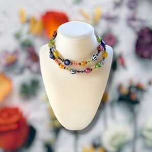 NWOT Fun Artsy Multicolor Boho Mixed Beaded Wire Wrap Choker Necklace (OS)